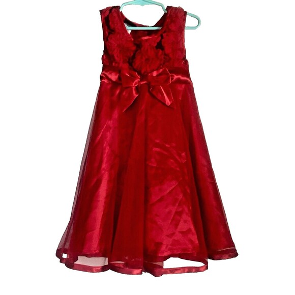 Holiday Editions Girls RED Dress w/Tie, Bow, Ruffles & Sleeveless -Size 4/5 T - Picture 3 of 5